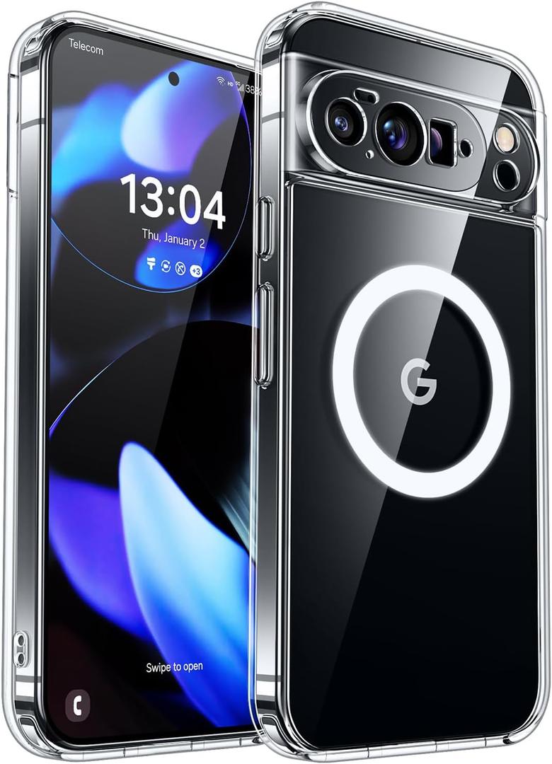 CANSHN Magnetic for Google Pixel 10 Pro XL Case(6.8 Inch), Upgraded [Full Camera Protection] [Compatible with Magsafe] Non-Yellowing Protective Shockproof Bumper Phone Cover, Clear