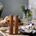 Wooden Salt and Pepper Grinder Set 11.8 Inch Manual Salt and Pepper Mill with Tray Adjustable Coarseness and Refillable Wood Grinders with Gold Bottle Label for Kitchen(Wood Color)