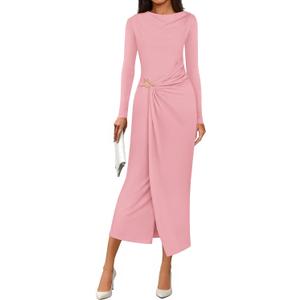 PRETTYGARDEN Women's Fall Cocktail Holiday Midi Dresses (Pink, S)