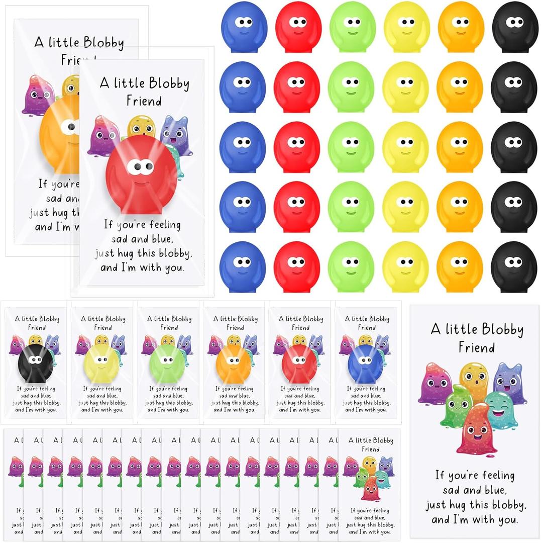 24 Sets Monsters Friends Gifts Bulk Stress Relief Toys with Positive Cards Squeeze Stress Ball for Adults Squeeze Relief Fidget Toys Inspirational Pocket Hug Gifts Party Favors