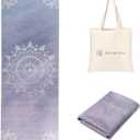 Travel Yoga Mat, Non Slip Exercise Suede Mat with Carry Bag, All-Purpose Fitness Mat with High Density Anti-Tear Surface for Women, Ideal for Pilates Workout (72'' x 24'' x 1.5mm Thick) (Purple Mandala)