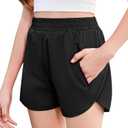 Zaclotre Girls Athletic Shorts with Zipper Pockets 2 in 1 Kid Workout Running Volleyball Soccer Shorts with Liner (Black)