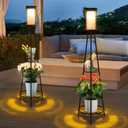 Aialun Outdoor Solar Floor Lamps with USB Charging, 45.67 Inch Tall Double Plant Stand Outside Floor Lamps, Warm & White 3 Modes Standing Decor Lights for Patio, Porch, Deck, Yard, Garden, 2 Pack