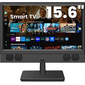 Othoig 15.6 Inch Small Smart TV, FHD 1080p Compact Smart TV with Built-in Apps, WiFi & Bluetooth, ATSC Digital Tuner, HDMI/USB/AV Inputs, 110–220V AC Power TV for Kitchen, Bedroom, RV, Camper, Truck