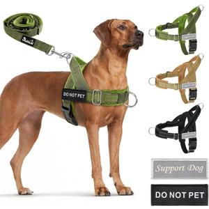 SlowTon No Pull Dog Harness - Heavy Duty Dog Harness and Leash Set for Medium Large Dogs, Reflective Tactical Harness with Soft Padded and Front Clip for Easy Walk and Training (GR, M)