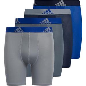 adidas Boys' Athletic Fit Microfiber Long Boxer Brief Underwear Designed for Active Sport and All Day Comfort (4 Pack) (Collegiate Royal Blue/Grey/Collegiate Navy), Size L