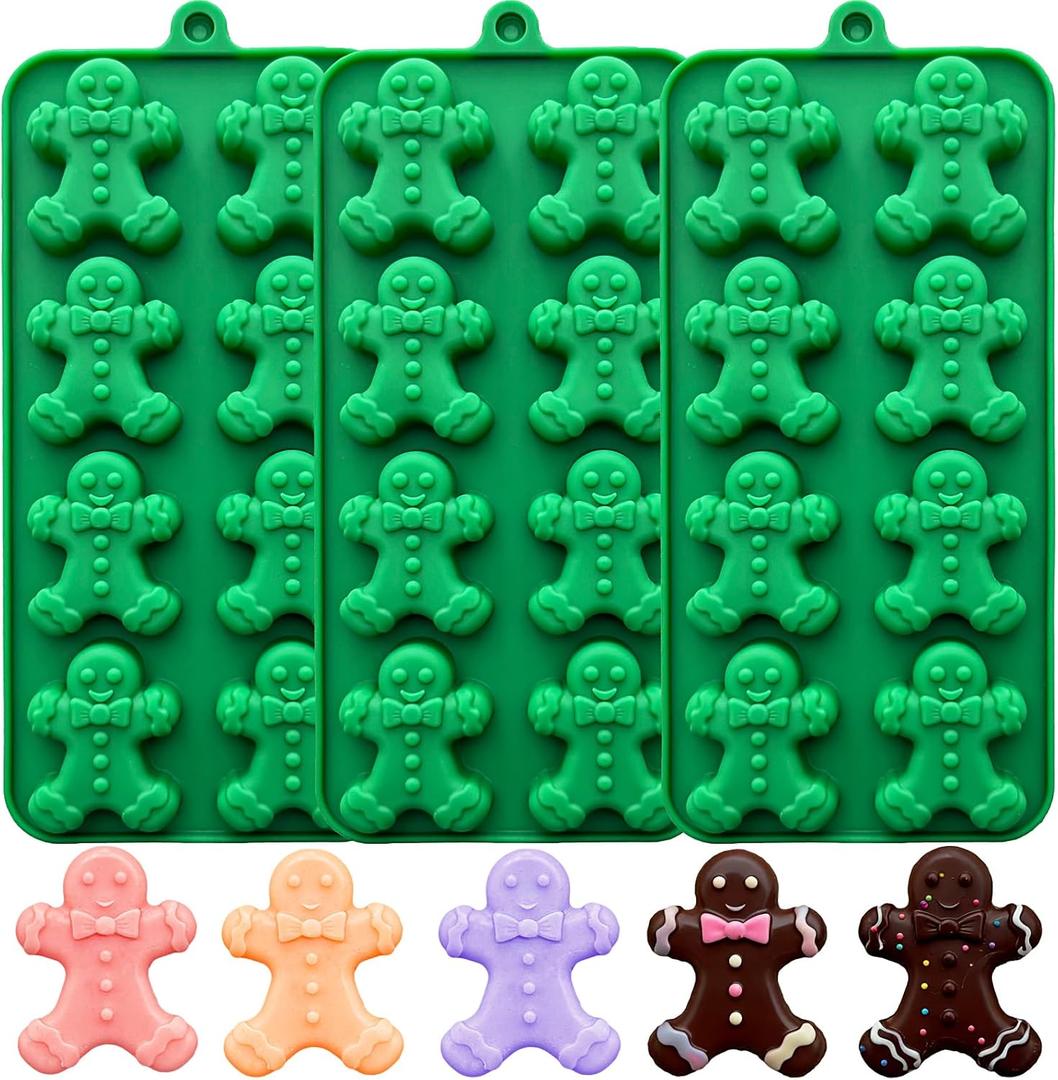3-Pack Gingerbread Man Chcolate Molds 8 Cavities Christmas Silicone Candy Molds for Baking 3D Gingerbread Man Soap Candle Ice Cube Holiday Baking Molds for Cookie Jello Clay Resin DIY