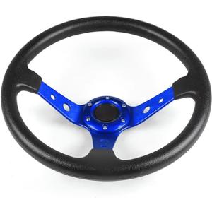 Universal Racing Steering Wheel,Drifting Deep Dish Steering Wheel 13.8/350mm 6 Bolts Grip Vinyl Leather & Aluminum with Horn Button for Car Golf Cart (Blue)