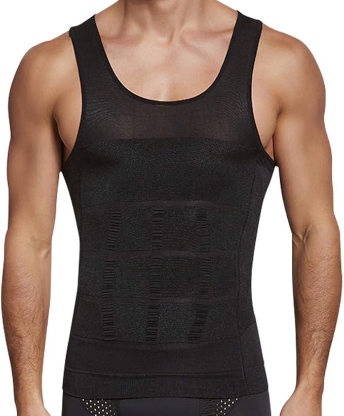 GSKS Compression Shirts for Men Body Shaper Slimming Shirts Shapewear with Zipper Style A, Black,Small, 3 Pack