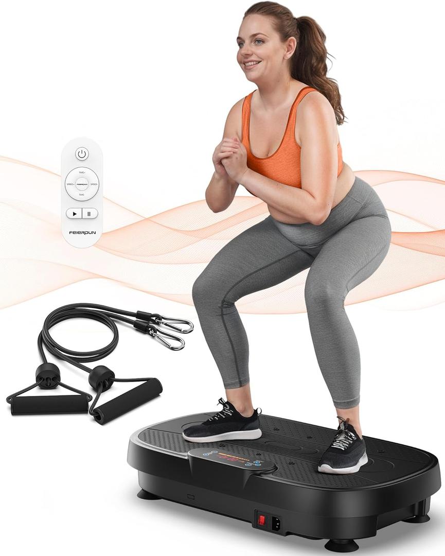 FEIERDUN Vibration Plate Exercise Machine  Whole Body Vibration Platform for Weight Loss & Lymphatic Drainage, Home Fitness Trainer with Remote & Resistance Bands