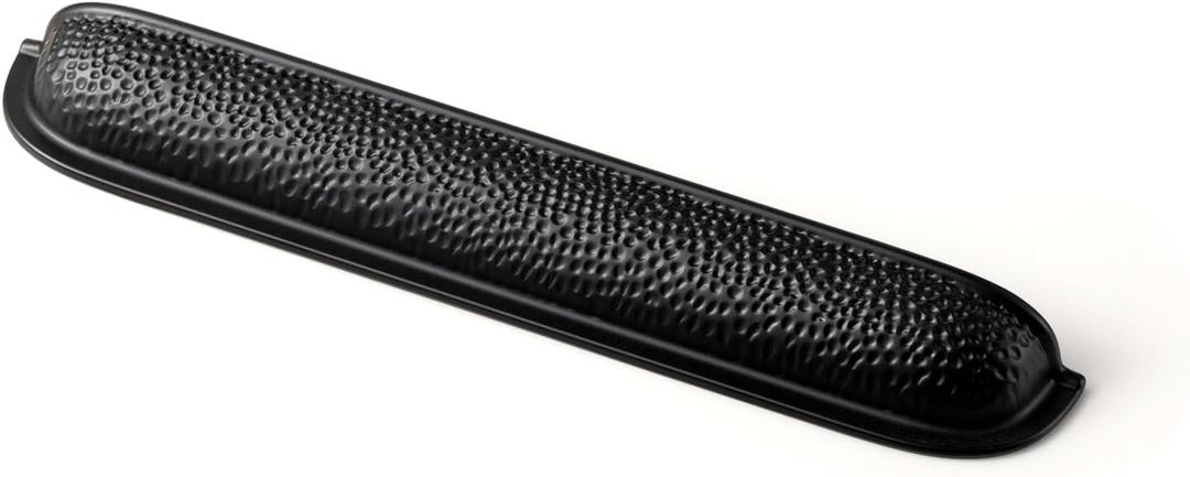 Goo-Ki 6 Pack 7 9/16 Inch Matte Black Cabinet Cup Pulls  Hammered Texture with Curved Edges, Elegant Drawer Bin Handle for Kitchen & Furniture