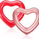 Sumind 2 Pieces Heart Pool Float, 47.3 x 39.4 Inch Inflatable Swim Rings Bachelorette Party Pool Float Tube, Heart Shaped Summer Swimming Ring, Water Beach Party for Adults (Rose Gold, Bright Red)
