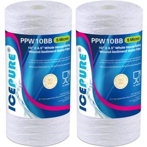 ICEPURE 5 Micron 10*4.5'' Whole House Sediment String Wound Water Filter Replacement filter for 84637, WPX5BB97P, PC10, 355214-45, 355215-45, WP10BB97P, WP5BB97P, 2PACK