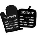 BRRNYOI BBQ Gifts Oven Mitts and Pot Holders Sets, Grill Lovers Gifts for Men Women, BBQ Timer Heat Resistant Oven Gloves Hot Pads for Kitchen Decor, 2 Pcs