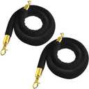 2Pcs Black Velvet Stanchion Rope, 5 Feet Crowd Control Rope Barrier with Gold Plated Hooks for Movie Theater, Queue Barrier, Grand Openings, WeddingMuseum, Hotel Celebration, Carpet Party Event