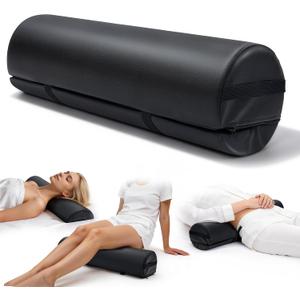 Massage Table Bolster Pillow with Strap Handle, 26 x 8 x 8 In Adjustable Bolster Pillow PU Leather, 1/4 & 3/4 Round Bolster Use Separately or Combine for Leg Neck Knee Support & Pain Relief, Black