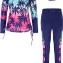 GRACE KARIN Girls Long Sleeve Swimsuit Two Piece Rashguard Floral Swimwear 6-14Y (8 Years, Tree)