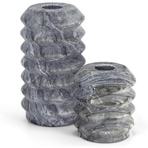 WORHE Candle Holders Italy True Natural Travertine Stone 0.4" Thick Set of 2 Marble Candlestick Holder for Christmas Wedding Dinning Party Candle Stand for 3/4 inch Candles Color Black/Gray (ZT001)