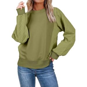 SHEWIN Womens Crewneck Sweatshirts Patchwork Texture Long Sleeve Tops Casual Loose Pullover Sweatshirt Fall Clothes 2XL