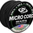 Paracord Planet Micro Paracord  Thin Braided Cord for Crafting, Fishing, and DIY Projects in 125 ft Spools  Black