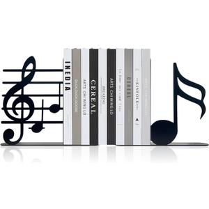 Ecqizer Music Themed Book Ends,Musical Note Bookend,Metal Bookend,Bookends Decorative,Home Decorative Bookends,Bookshelf Holder,Gifts for Music Lovers,Music Teacher and Women, Black