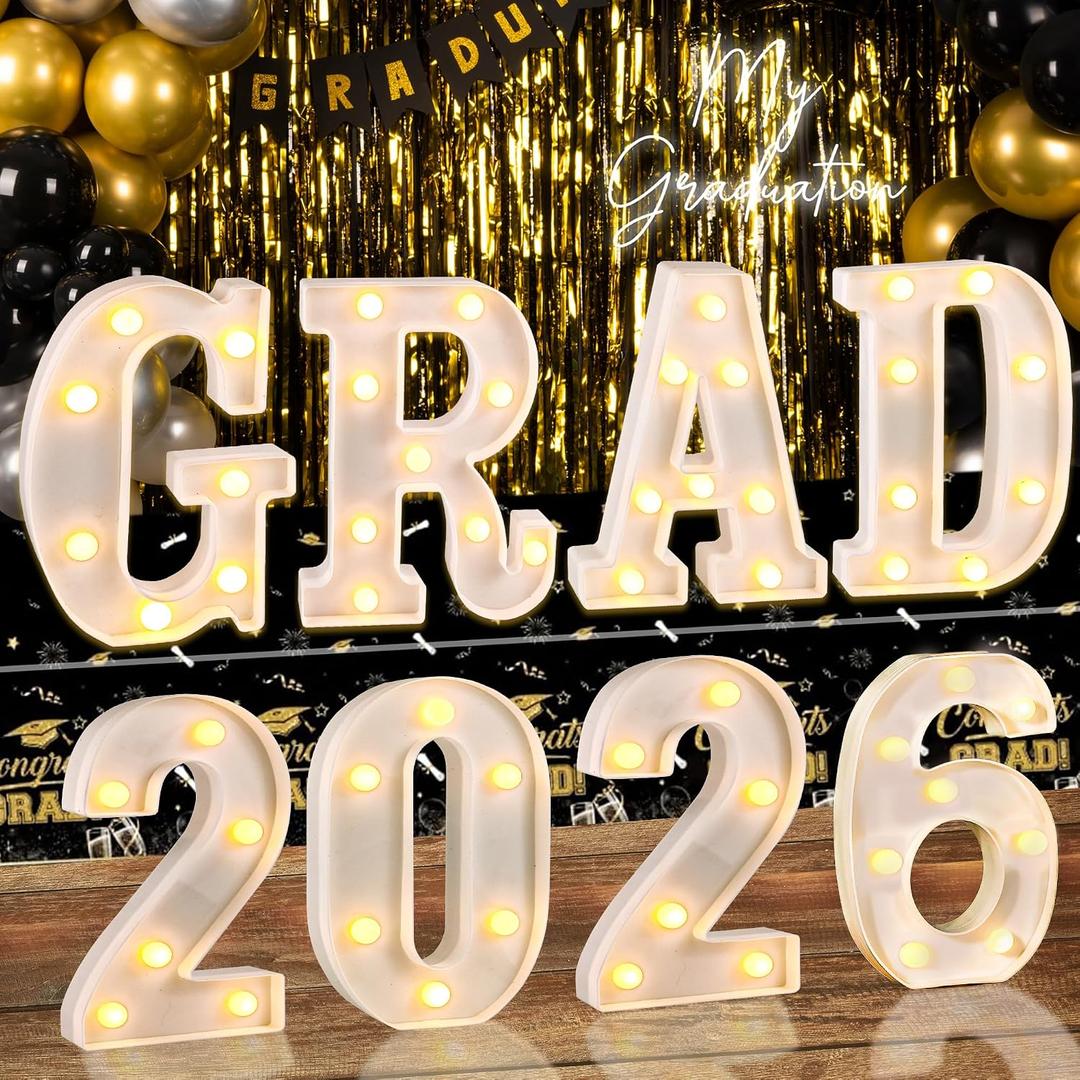 Graduation Decorations 2026, 8 Pcs Marquee Light Up Letter Grad 2026 Sign, Graduation Centerpieces for Table, Class of 2026 Decorations for College High School, Lighted Grad Party Decor