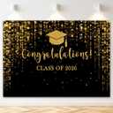 Mocsicka Class of 2026 Backdrop Black Gold Glitter Bokeh Graduation Party Background 2026 Congrats Grad Prom Party Cake Table Decoration Photo Booth Props (10x7ft)