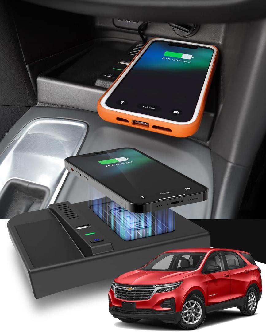 CarQiWireless Wireless Charger for Chevy Equinox Accessories 2018 2019 2020 2021 2022 2023 2024, Wireless Charging Center Console Organizer for Chevy Chevrolet Equinox L/LS/LT/Premier Accessories