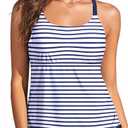 Holipick Womens Tankini Swim Top Only Tankini Bathing Suit Tops No Bottom Blue Striped, Size L