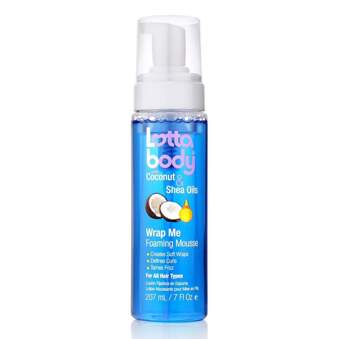 Lottabody Wrap Me Foaming Mousse with Coconut & Shea Oils, Lightweight Moisture-Rich Curl-Defining & Frizz-Control Styling Mousse for Natural Curly, Coily & Relaxed Hair, 7 oz (7 Fl Oz (Pack of 1))