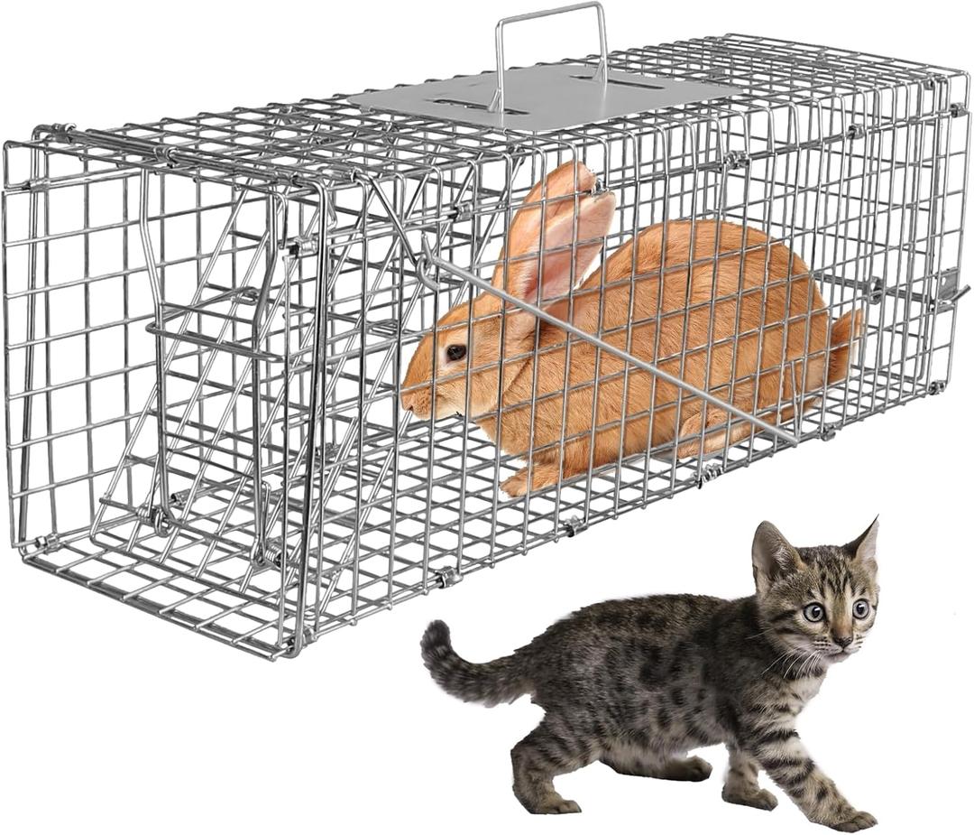 Humane Live Animal Cage Trap, 23.3x7.2x7.7 Inch Collapsible Live Animal Cage Trap Rabbits, Stray Cats, Raccoon, Mole, Squirrels Outdoor Small Animal Trap, Humane Catch & Release