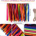 WANDIC Ribbon Tassel Garland, Colorful Fabric Decorative Ribbon Banner Handmade Ribbon Hanging Decoration Backdrop for Weddings, Birthday, Anniversary, Graduation Party Photography Prop