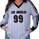 Jersey Shirts for Women Y2k Graphic Number Shirt Football Jersey Top V Neck Streetwear Long Sleeve Tops