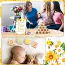 Tenceur 104 Pcs Baby Shower Game Sign Set Baby Shower Blocks to Decorate 54 DIY Blank Wooden Block 48 Watercolor Markers with Acrylic Box Set for Games Gender Reveals Party Supplies(Bee)