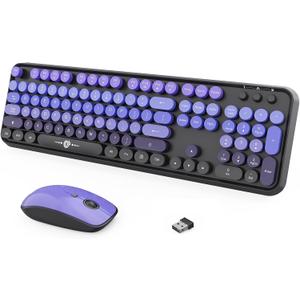 FOPETT Wireless Keyboard and Mouse Combo, 104 Keys Full-Sized 2.4 GHz Round Keycap Colorful Keyboards, USB Receiver Plug and Play, for Windows, Mac, PC, Laptop, Desktop (GradientPurple)