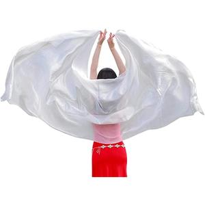 Nimiman Women 100% Real Silk Belly Dance Veils Dancing Hand Scarves Gradual Color Adult Size (White)