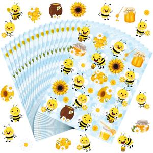 Teling 500 Pieces Bee Theme Stickers for Kids Honey Stickers Cute Waterproof Summer Bee Decals for Teachers Students Reward Spring Classroom Party Birthday Baby Shower Decoration