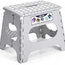 Delxo Folding Step Stool, 11 inch Non-Slip Foldable Stools for Kids & Adults Up to 300 LBS, Step Stool with Handle, Lightweight for Kitchen, Bathroom, Bedroom, Garden, Grey, 1PC