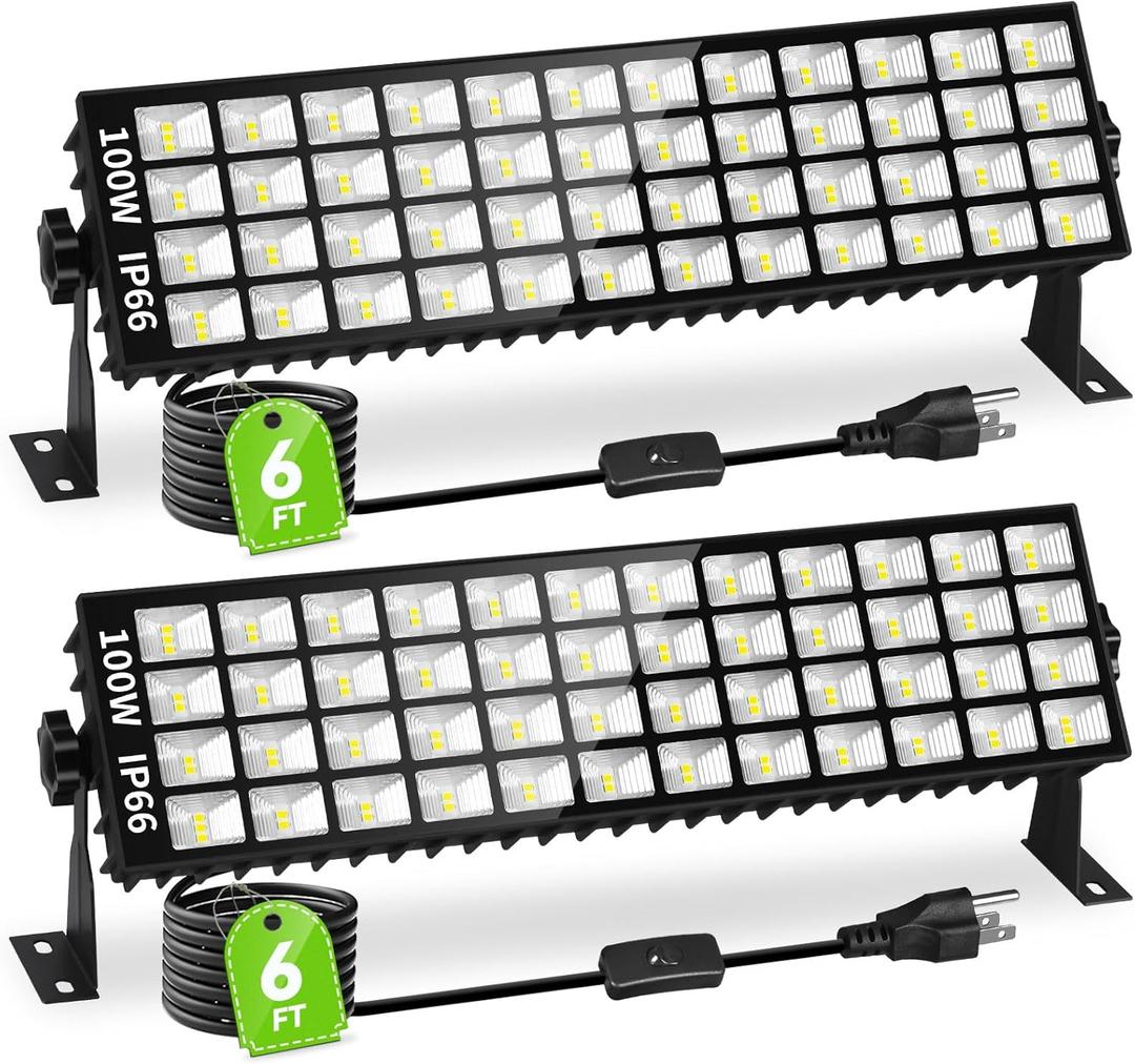 2 Pack LED Shop Lights, 100W 14000LM 6000K Plug in Garage Light with 6FT Power Cord, IP66 Waterproof Work Bench Shop Lights for Garage, Workshop, Warehouse, Outdoor, Yard, Garden