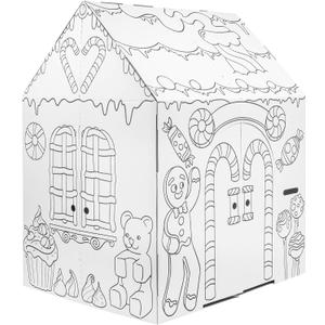 Easy Playhouse Gingerbread House - Kids Art & Craft for Indoor Fun, Color Favorite Holiday Sweets & Winter Friends Decorate & Personalize a Cardboard Fort, 32" X 26. 5" X 40. 5"