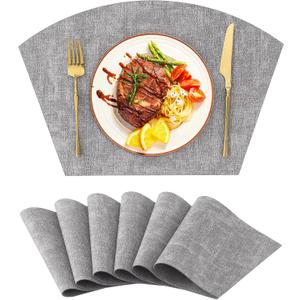Homaxy Round Table Placemats Set of 6, Washable Wedge Shaped Faux Leather Table Mats, Wipeable Kitchen Dinner Place Mats for Indoor Outdoor, Light Grey