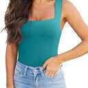 REORIA Butsmooth® Womens Basic Sexy Square Neck Sleeveless Tank Tops Bodysuits Clubwear (Small, Acid Blue)