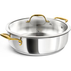 MICHELANGELO 12 Inch Stainless Steel Pan with Lid - Large Saute Pan with Lid, Deep Frying Pan Dishwasher & Oven-Safe, All Cooktops Compatible, 6 Quart