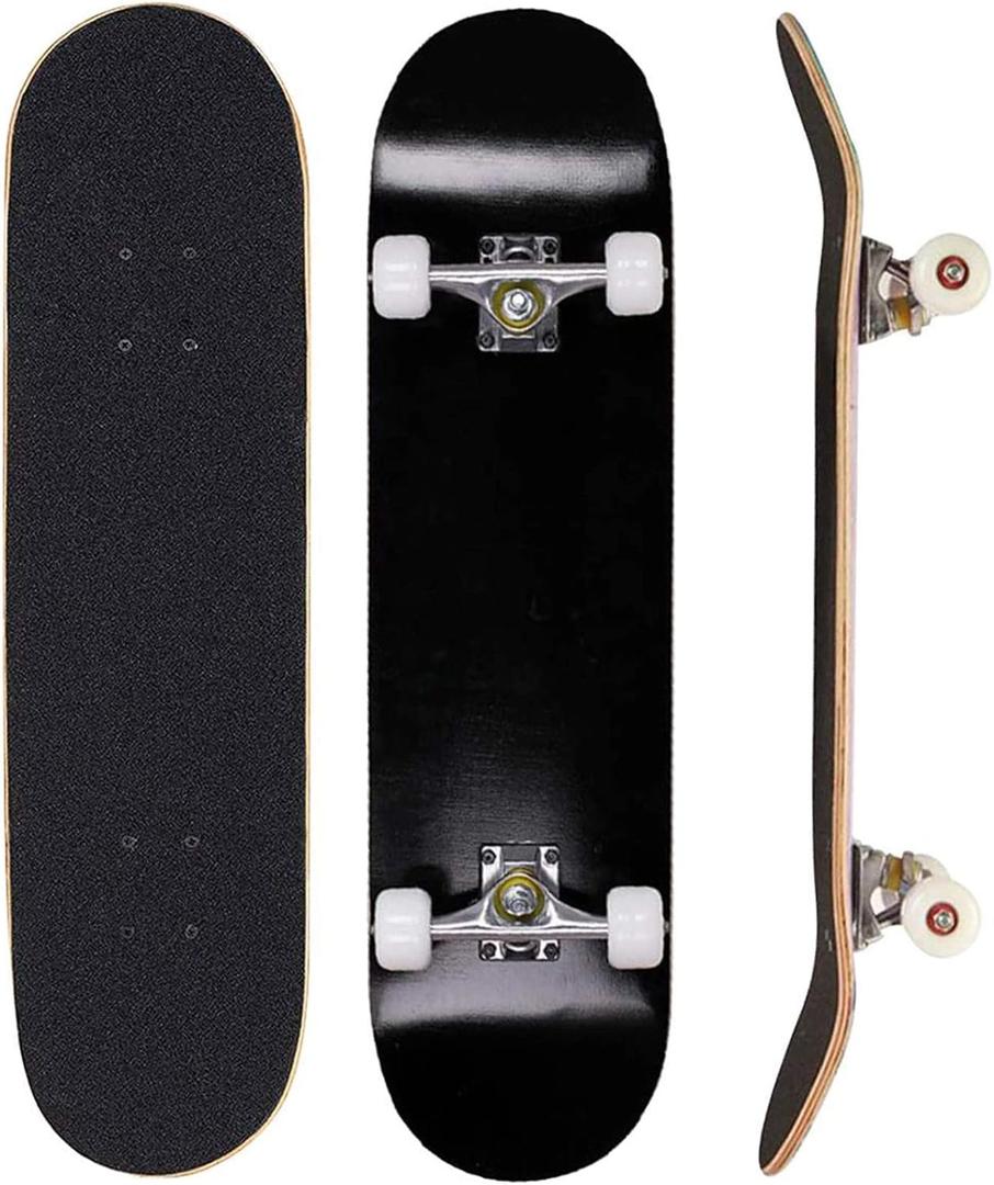 Standard Skateboards for Beginners Kids Boys Girls Youths Adults Starter-Complete Skate Boards 31''x 8'' Maple Wood Skateboard (All Black)