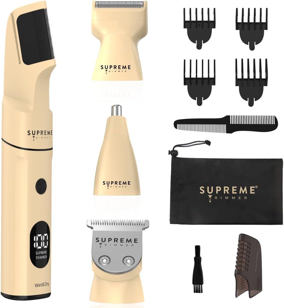 Supreme Trimmer All-in-One Multigroomer | No-Nick, Nose/Ear/Pubic & Full Body Grooming Kit | LCD Display, Rechargeable & Waterproof Men's Hair Trimmer | SMG3040