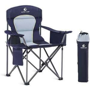 GREEN PARTY Folding Camping Chair Oversized Heavy Duty Lawn Chair with Cooler Bag, Cup Holder, Storage Pocket, Collapsible Padded Outdoor Arm Chair, Quad Lumbar