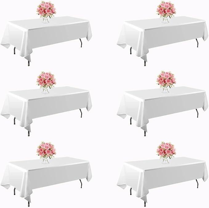 Blissource White Table Cloth Rectangle Tablecloth 60x102 Inch 6 Pack,Polyester Table Cloth for 6 Foot Rectangle Tables,Wrinkle Resistant Washable Table Cover for Parties,Wedding,Dining and Camping