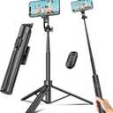 Selfie Stick Travel Tripod for Cell Phone with Remote Control and Phone Holder, Extendable Selfie Stick for iPhone, iPhone Tripod for Video Recording, 63 Inch, Black