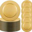 Tanlade 50 Pcs 13 Inch Charger Plates Bulk Round Wedding Chargers Plastic Dinner Plates for Table Setting Wedding Party Decoration (Gold)