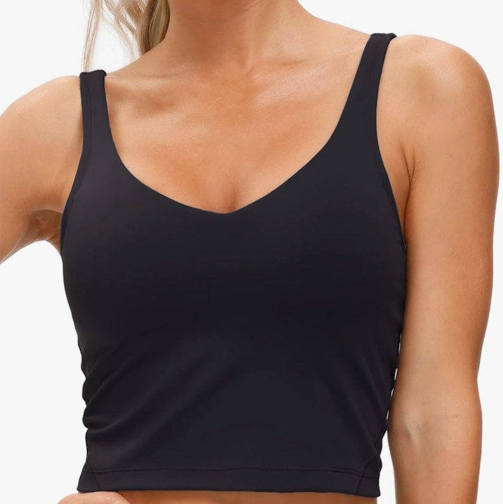 THE GYM PEOPLE Womens' Sports Bra Longline Wirefree Padded with Medium Support,Black, Size L